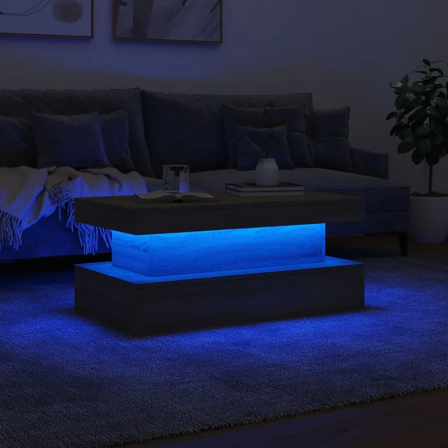 Table basse avec lumières LED chêne sonoma 90x50x40 cm - 5