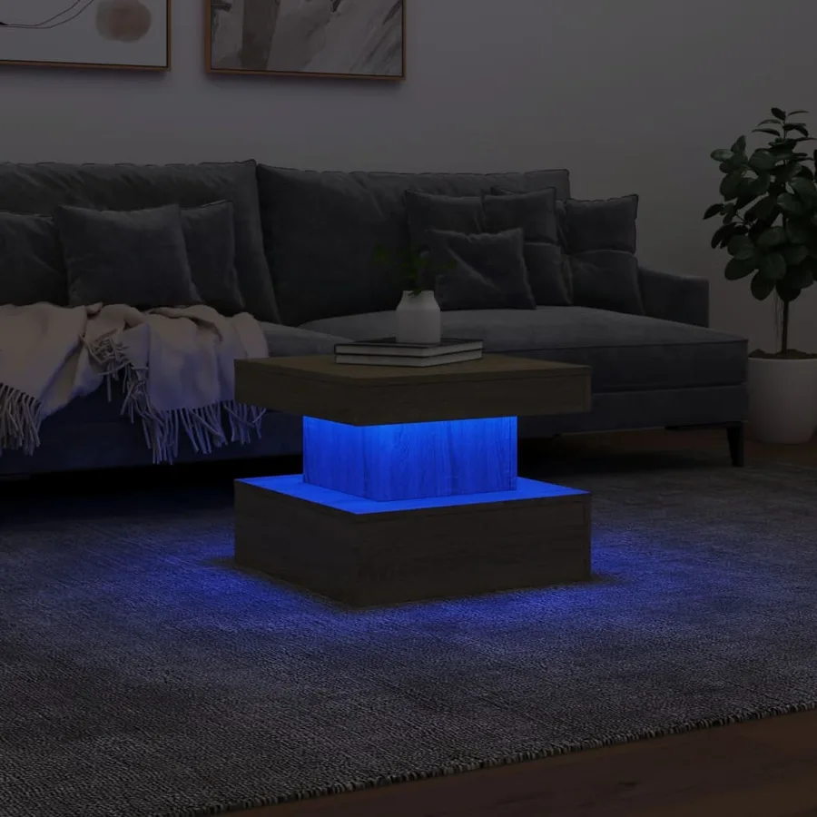 Table basse avec lumières LED chêne sonoma 50x50x40 cm - 5