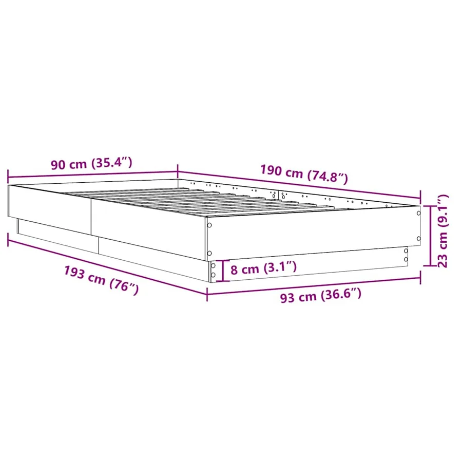 Cadre de lit sans matelas chêne marron 90x190cm bois ingénierie - 9