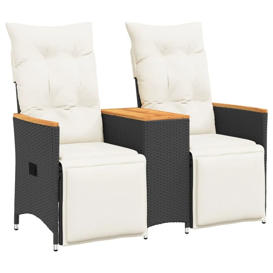Canapé de jardin inclinable 2 places avec table noir poly rotin - 2