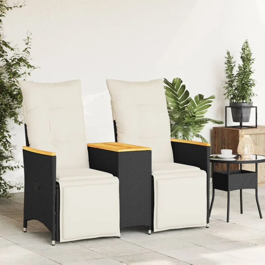 Canapé de jardin inclinable 2 places avec table noir poly rotin - 3