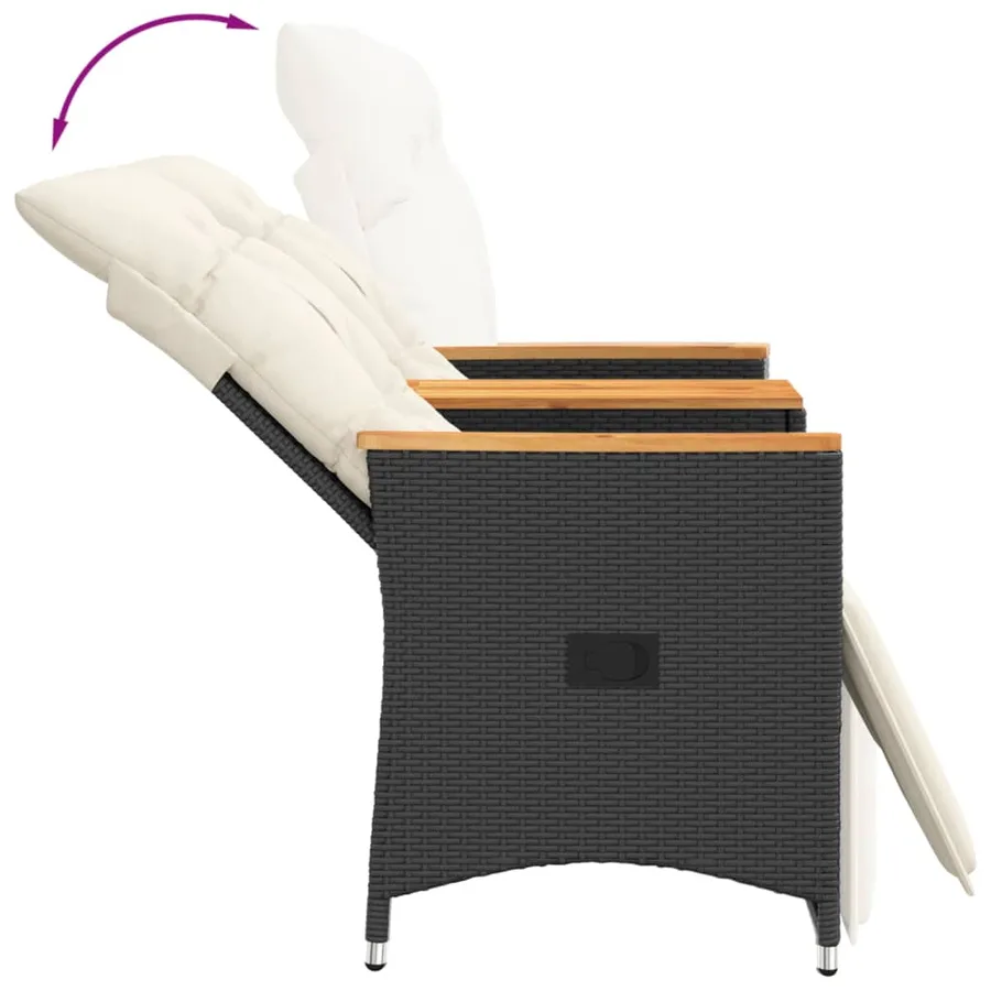 Canapé de jardin inclinable 2 places avec table noir poly rotin - 6