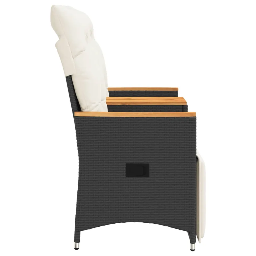 Canapé de jardin inclinable 2 places avec table noir poly rotin - 7