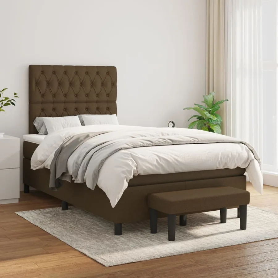 Sommier à lattes de lit et matelas marron foncé 120x190cm tissu - 3