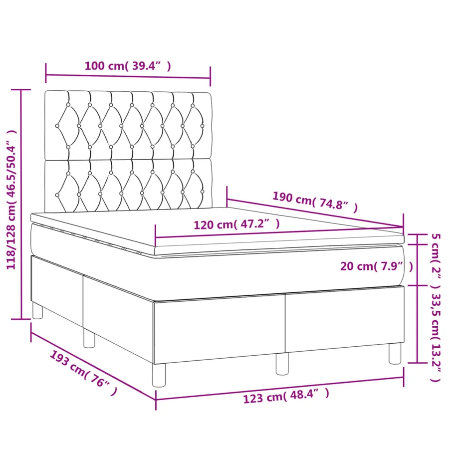Sommier à lattes de lit matelas et LED marron foncé 120x190 cm - 11