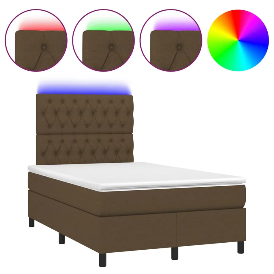 Sommier à lattes de lit matelas et LED marron foncé 120x190 cm - 2