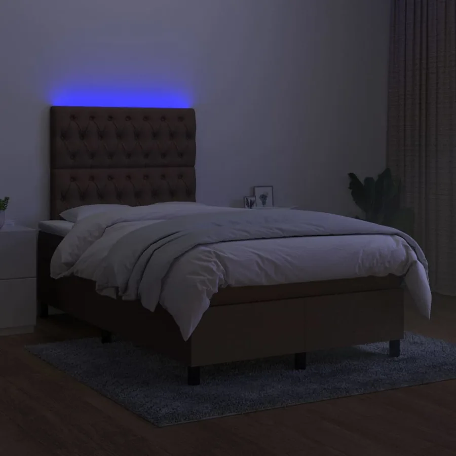 Sommier à lattes de lit matelas et LED marron foncé 120x190 cm - 4