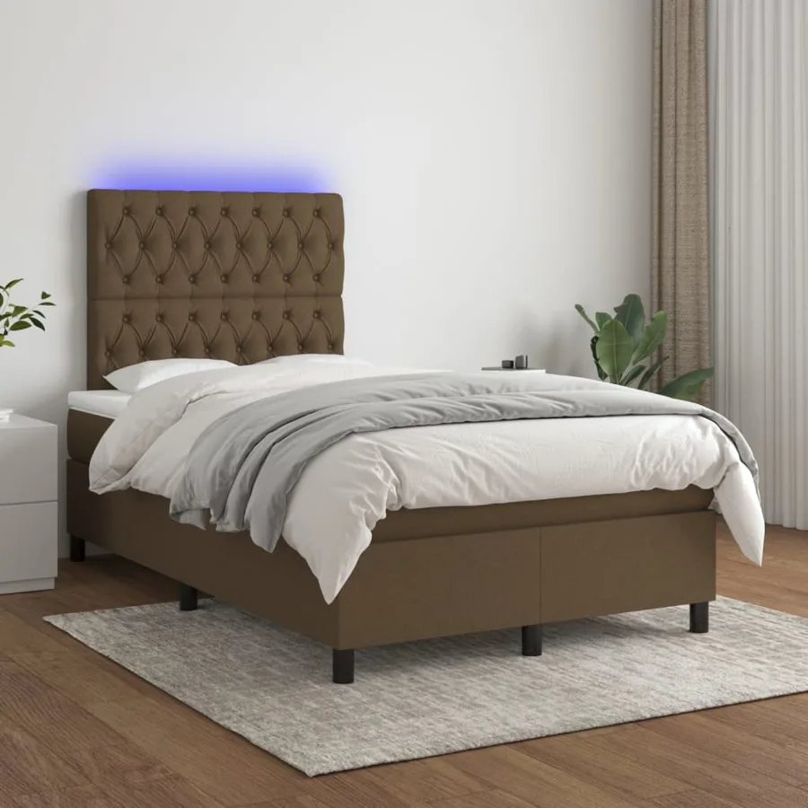 Sommier à lattes de lit matelas et LED marron foncé 120x190 cm - 5