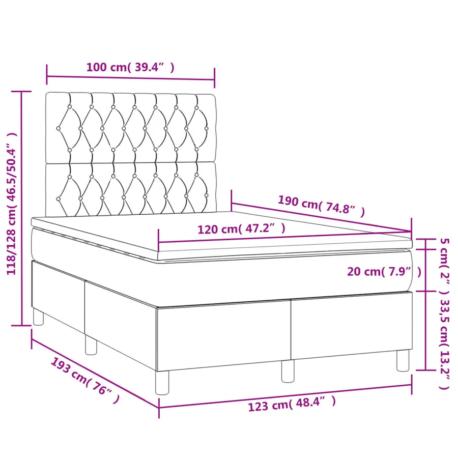 Sommier à lattes de lit matelas et LED crème 120x190 cm tissu - 11