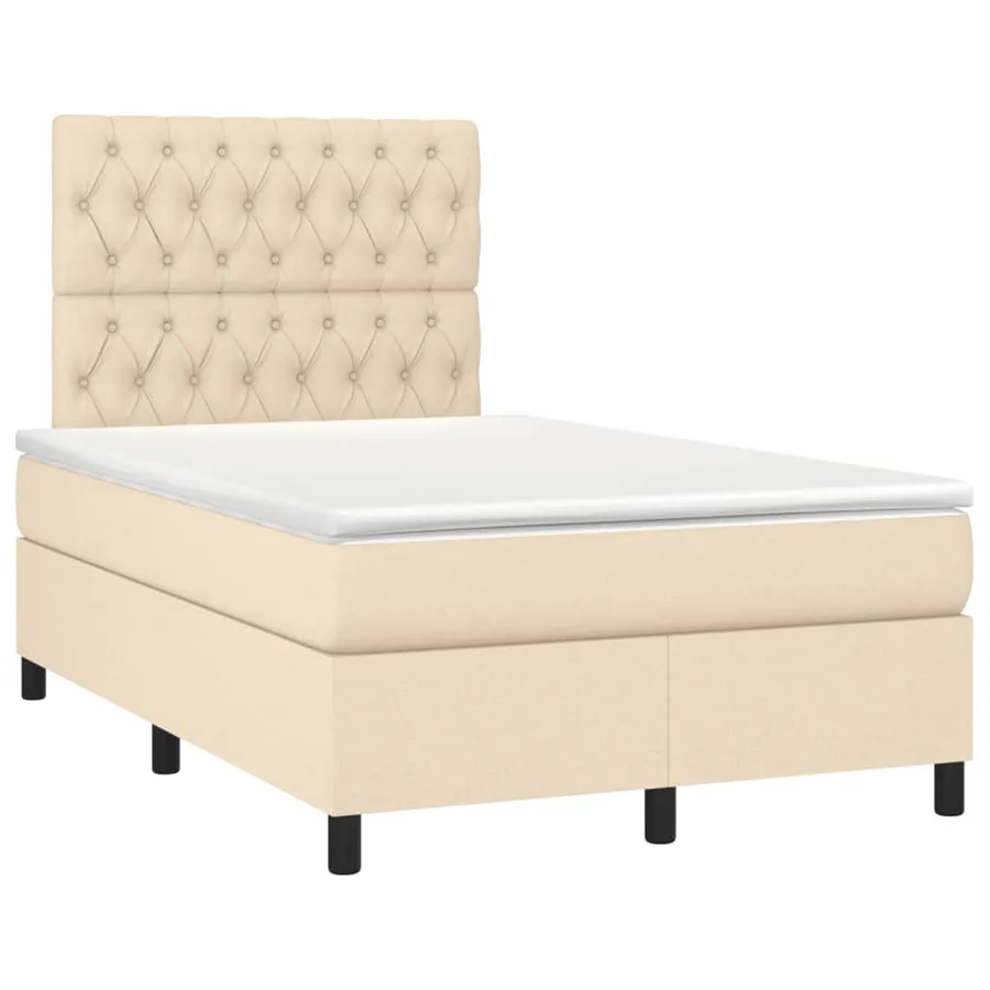 Sommier à lattes de lit matelas et LED crème 120x190 cm tissu - 3