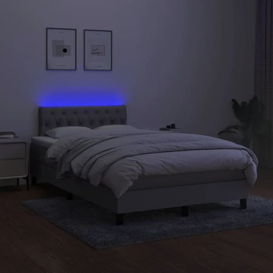 Sommier à lattes de lit matelas LED gris clair 120x190 cm tissu - 4