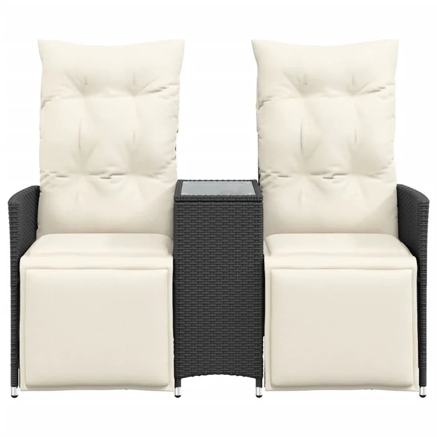Canapé de jardin inclinable 2 places avec table noir poly rotin - 4