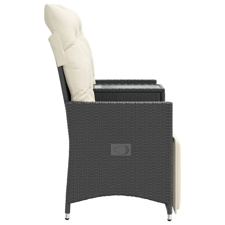 Canapé de jardin inclinable 2 places avec table noir poly rotin - 5
