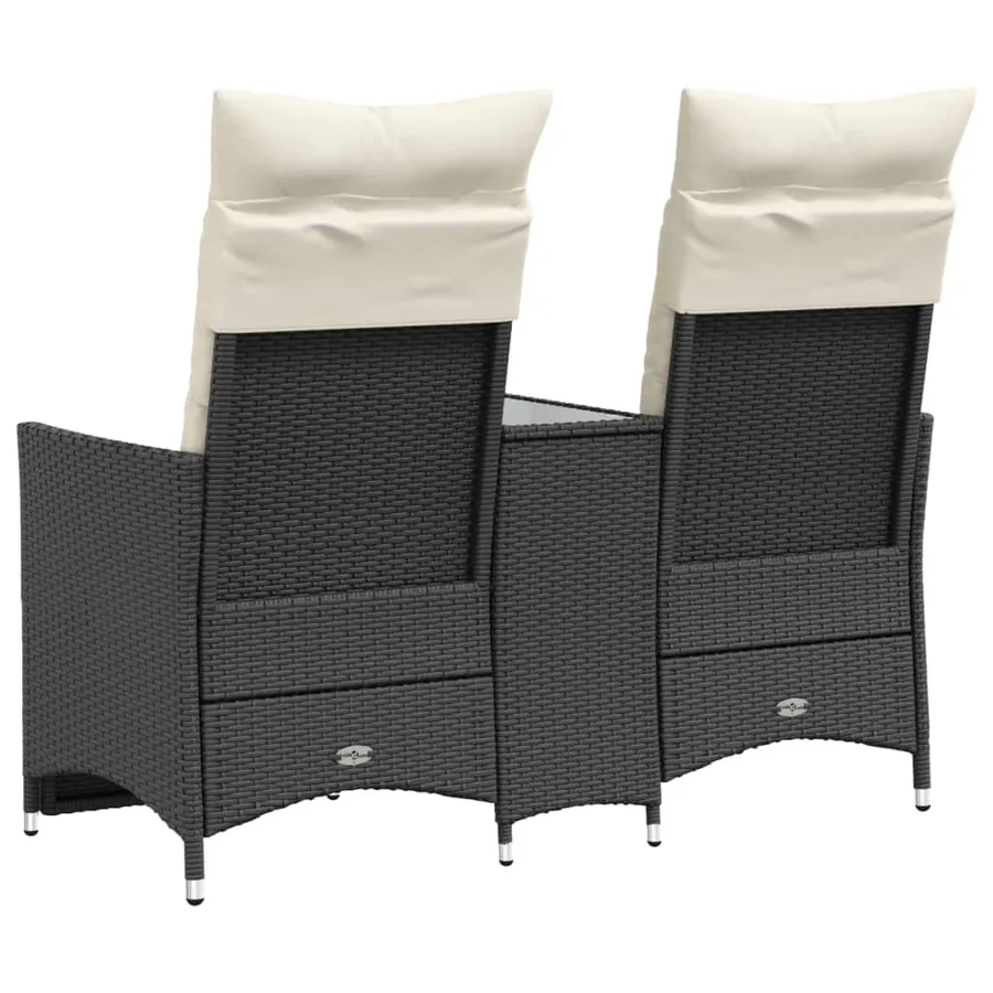 Canapé de jardin inclinable 2 places avec table noir poly rotin - 6