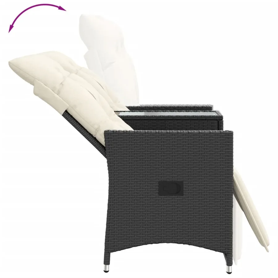 Canapé de jardin inclinable 2 places avec table noir poly rotin - 7