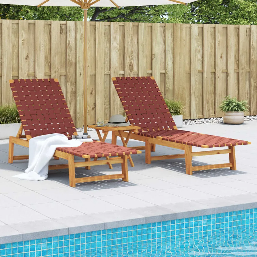 Chaises longues lot de 2 rouge bois d'acacia solide et tissu