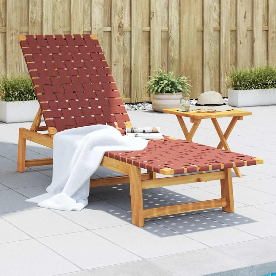 Chaises longues lot de 2 rouge bois d'acacia solide et tissu - 10