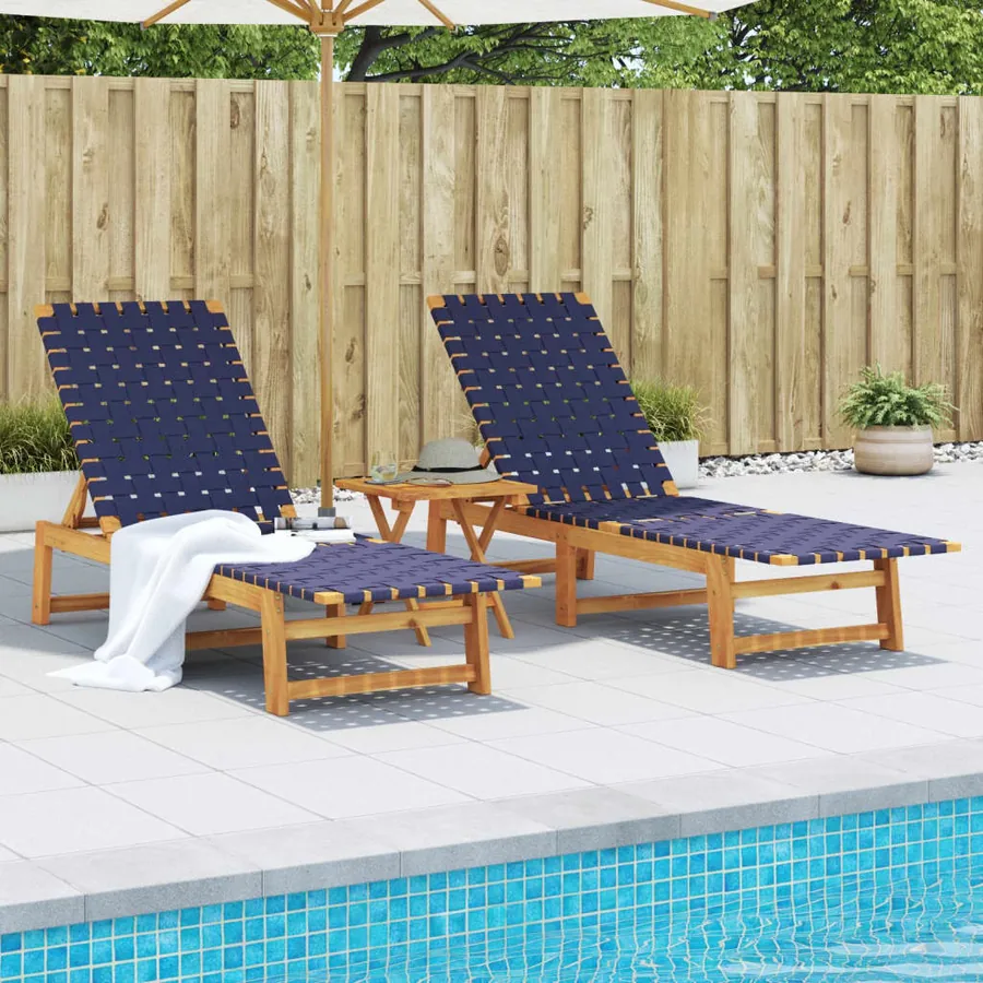 Chaises longues lot de 2 rouge bois d'acacia solide et tissu - 18
