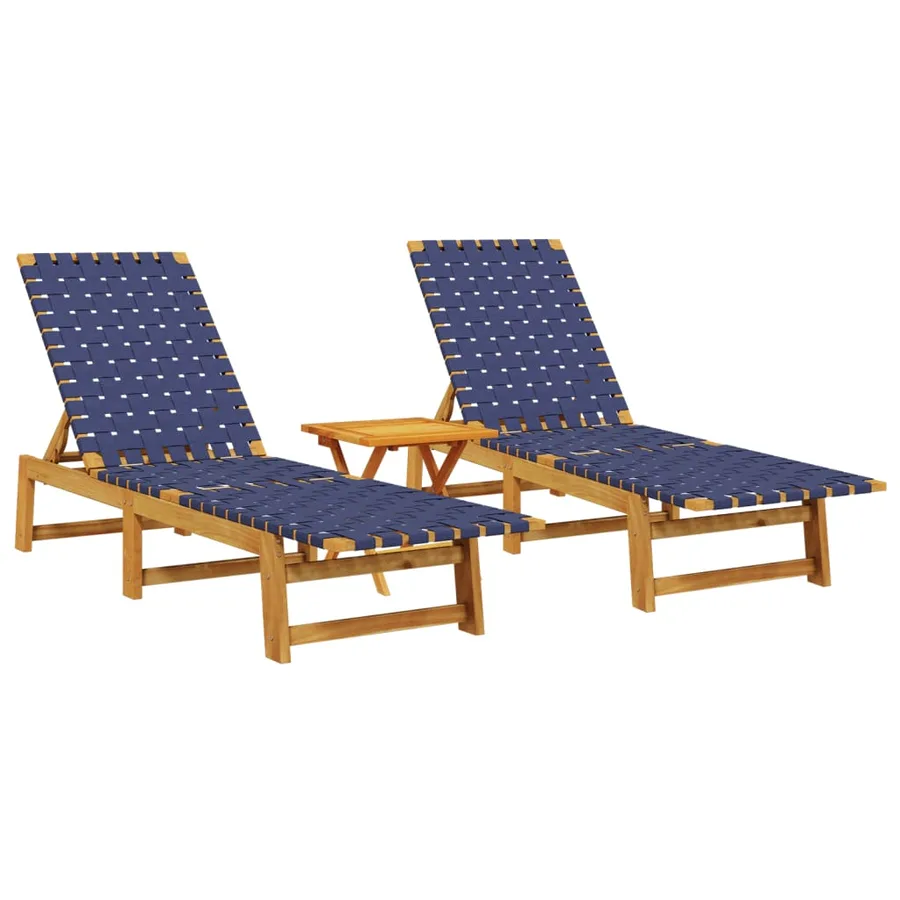 Chaises longues lot de 2 et table bleu foncé bois massif acacia - 2