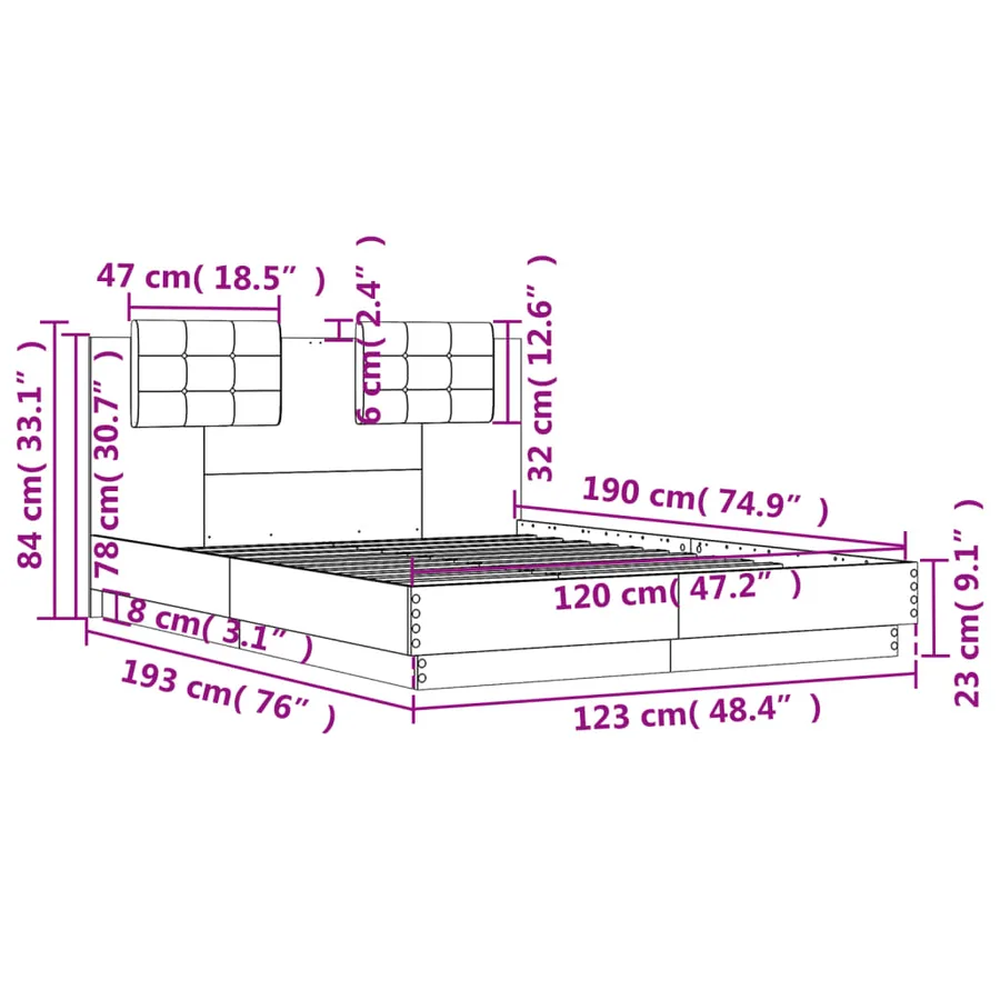 Cadre de lit sans matelas sonoma gris 120x190 cm - 9