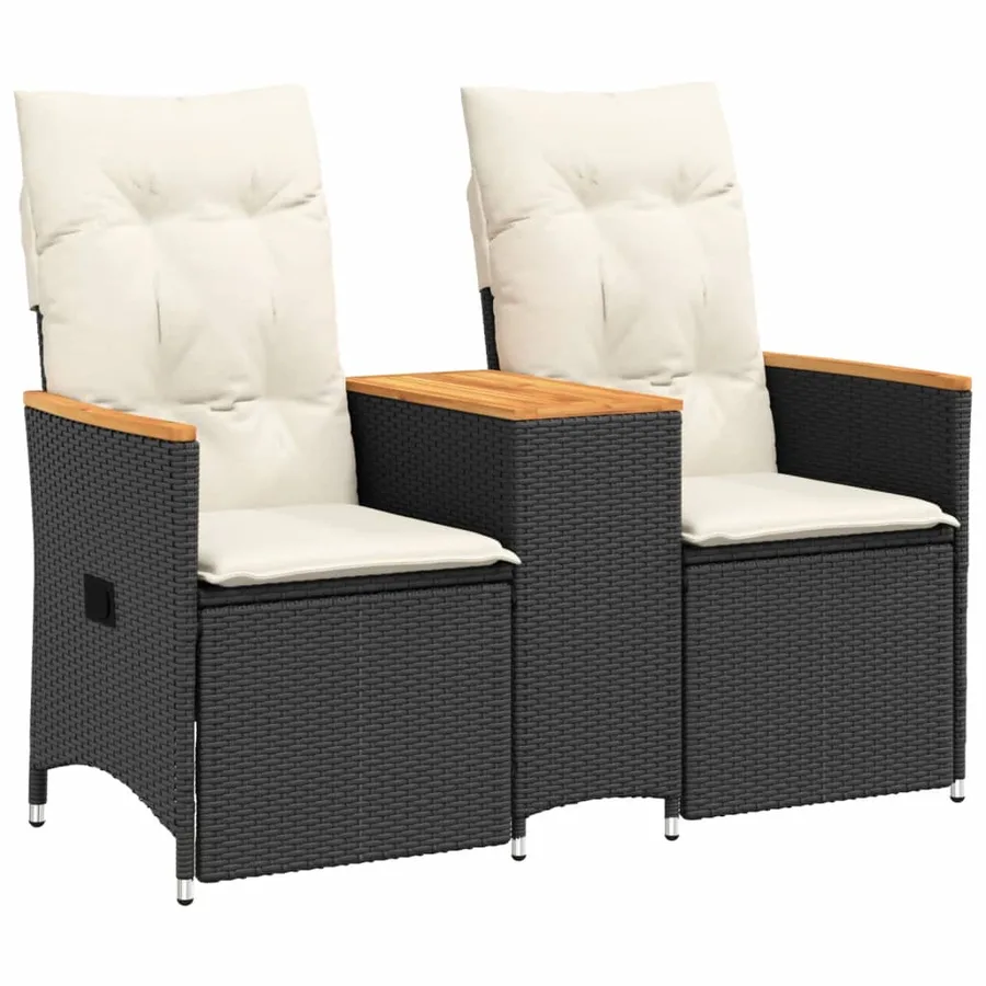 Canapé de jardin inclinable 2 places avec table noir poly rotin - 2