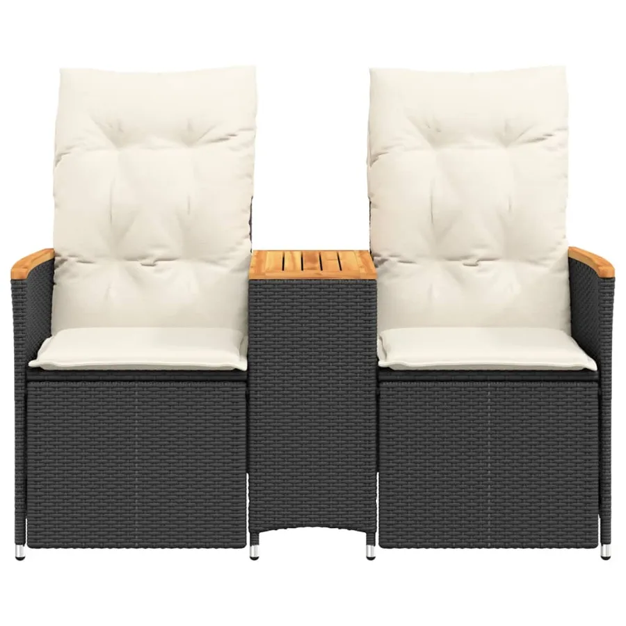 Canapé de jardin inclinable 2 places avec table noir poly rotin - 4