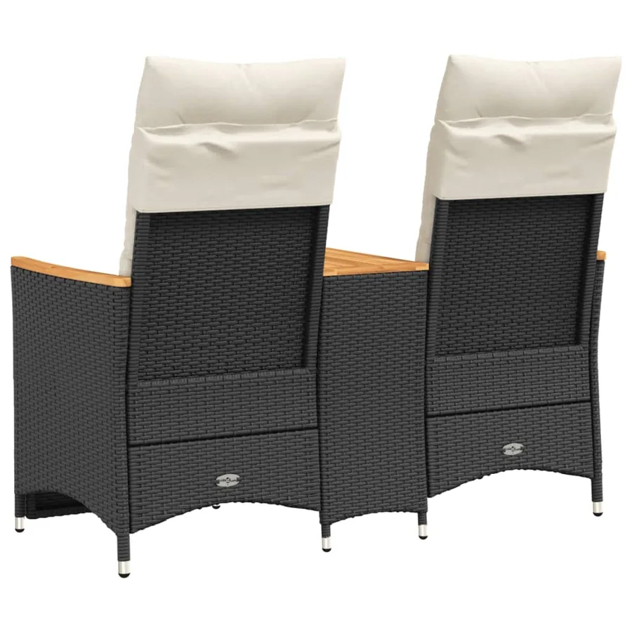 Canapé de jardin inclinable 2 places avec table noir poly rotin - 6