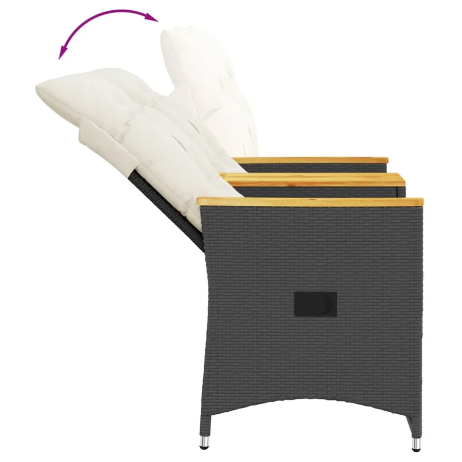 Canapé de jardin inclinable 2 places avec table noir poly rotin - 7