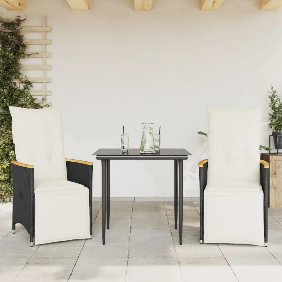 Chaises inclinables de jardin lot de 2 et coussins noir rotin - 2
