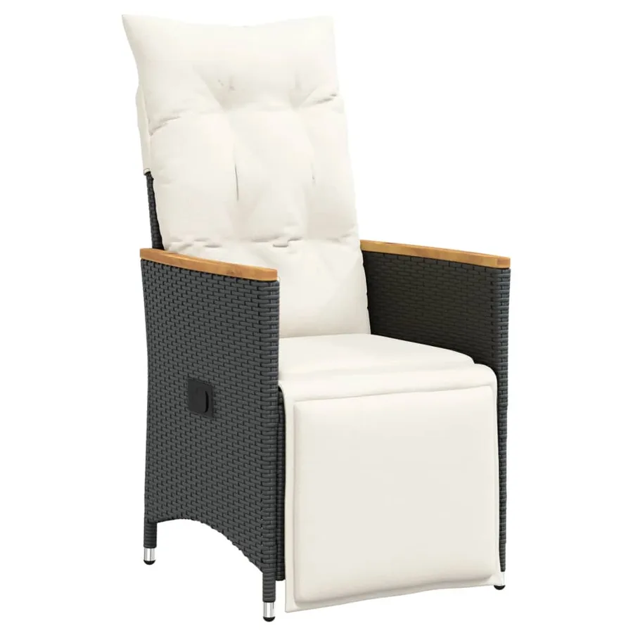 Chaises inclinables de jardin lot de 2 et coussins noir rotin - 3