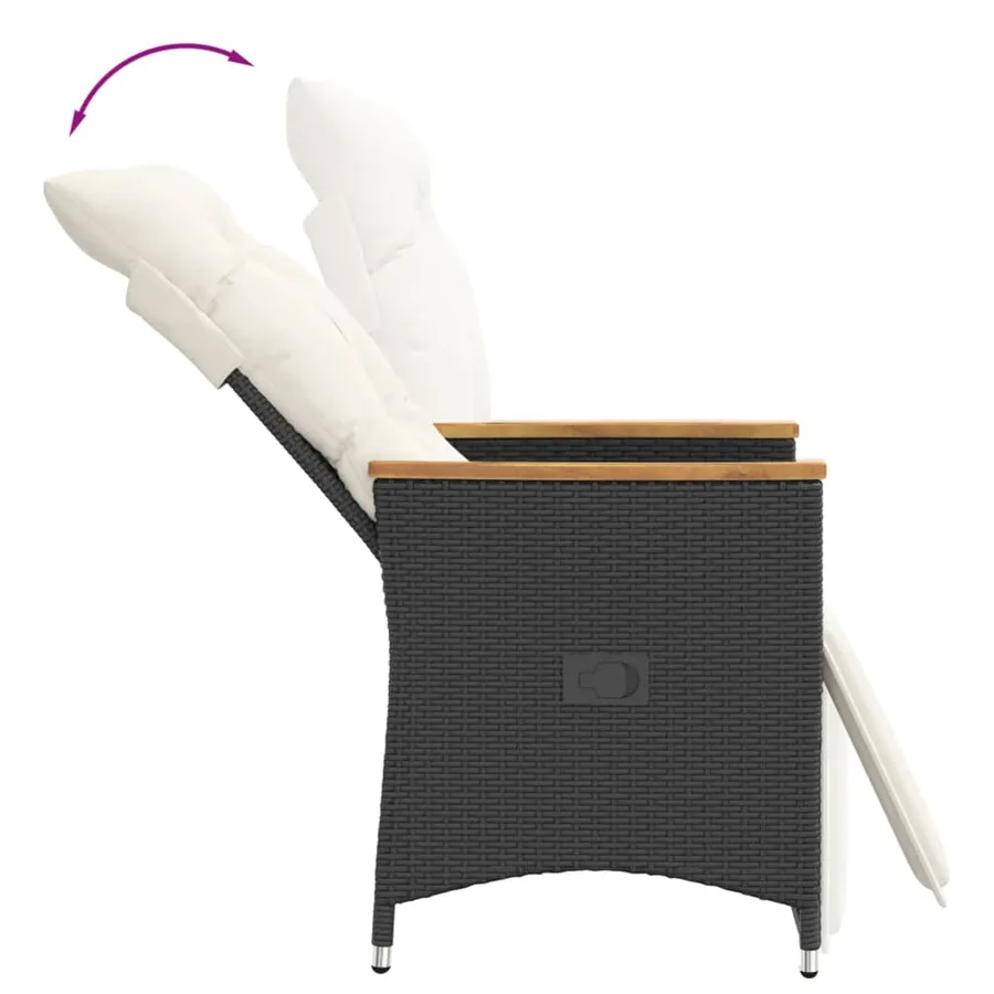 Chaises inclinables de jardin lot de 2 et coussins noir rotin - 7