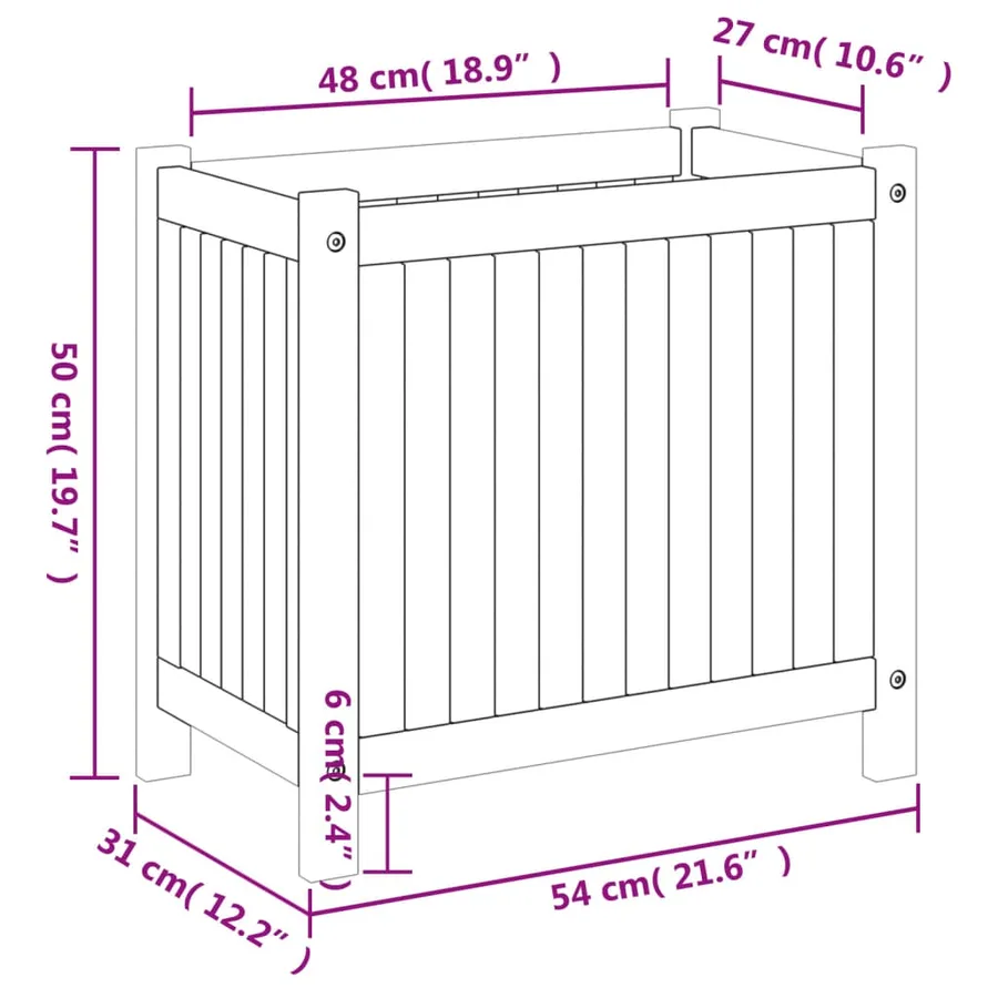 Jardinière avec doublure 54x31x50 cm bois massif d'acacia - 9