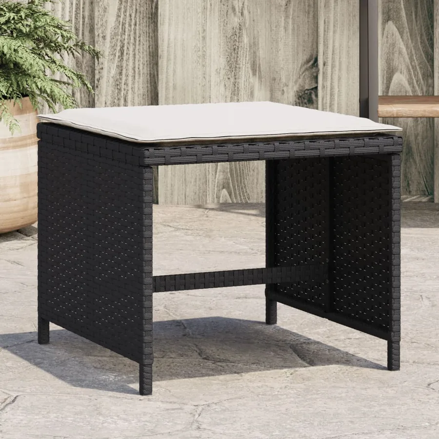 Tabourets de jardin et coussins lot de 4 noir 40x40x35 cm rotin