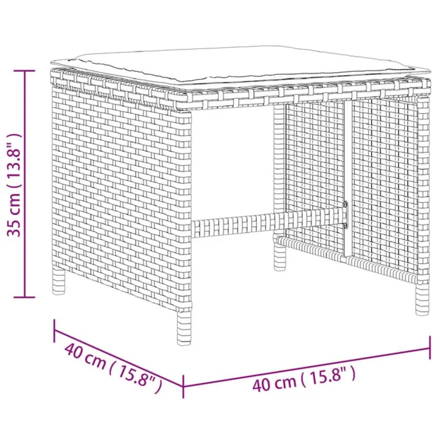 Tabourets de jardin et coussins lot de 4 noir 40x40x35 cm rotin - 11