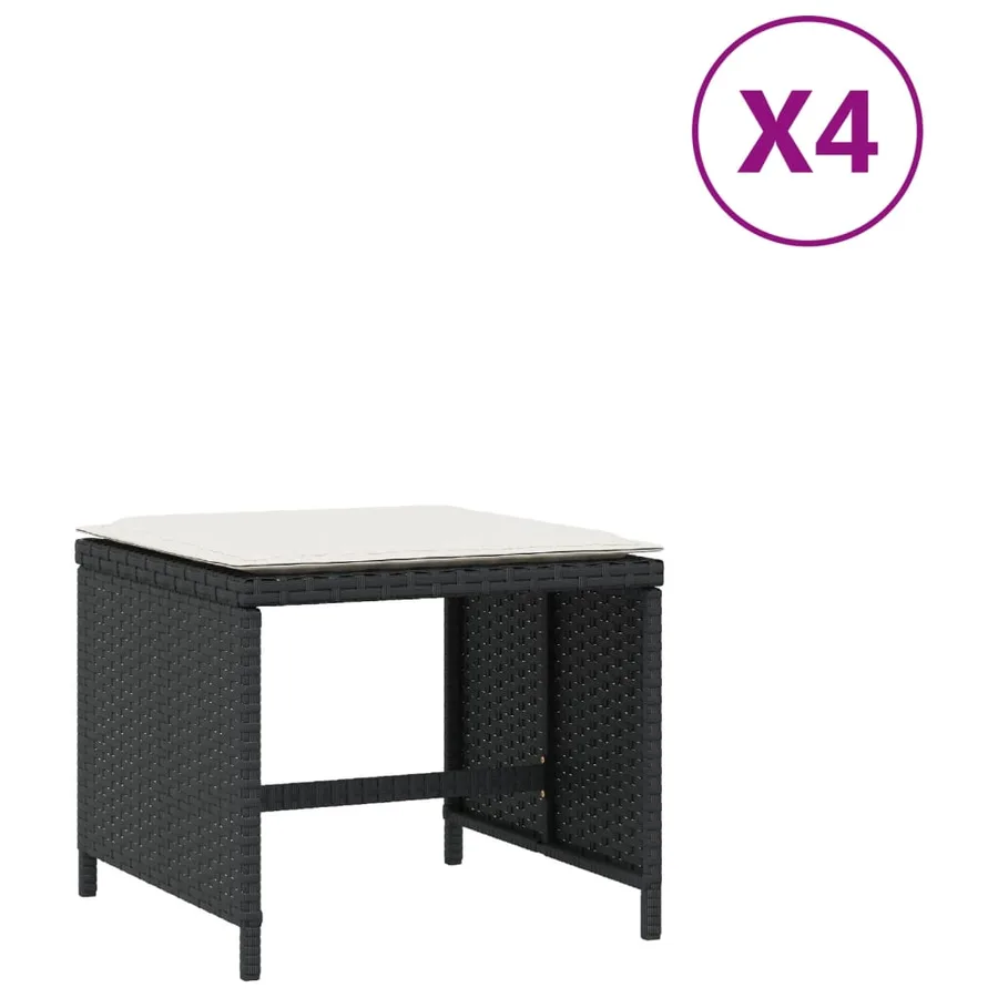 Tabourets de jardin et coussins lot de 4 noir 40x40x35 cm rotin - 2