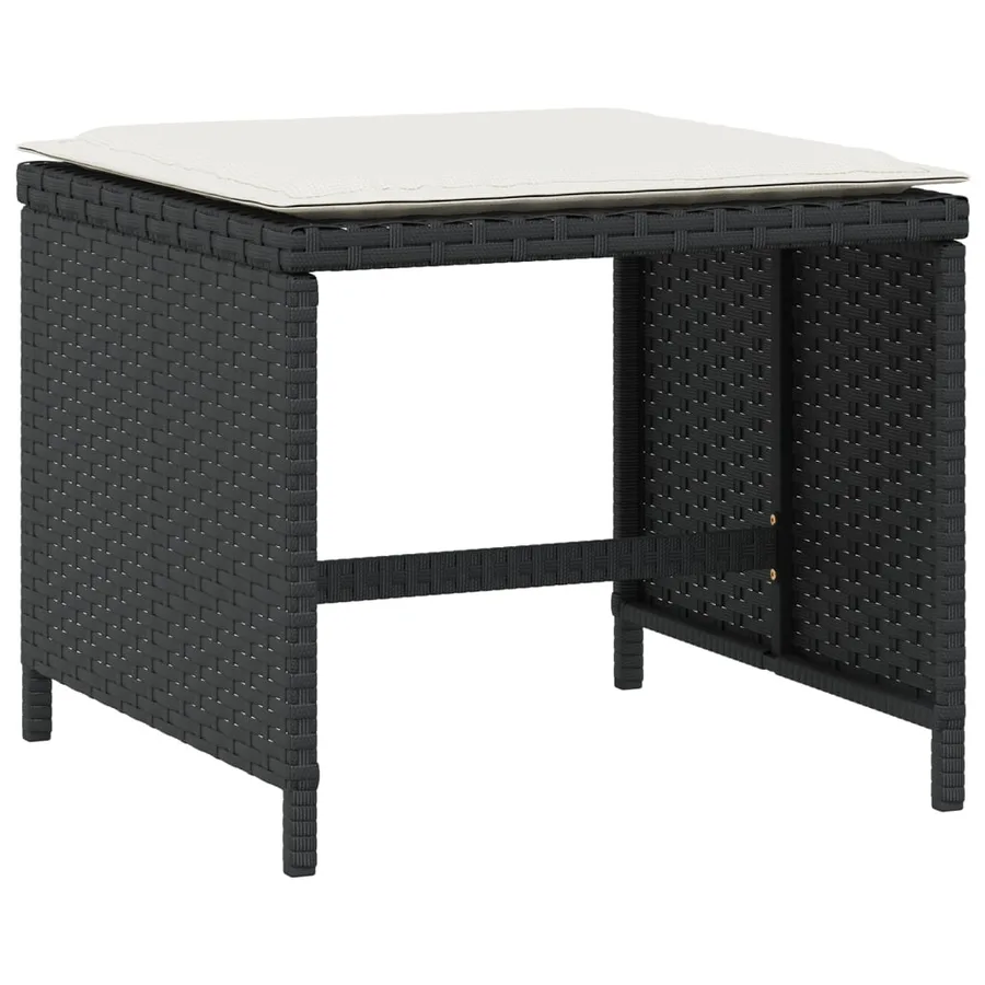 Tabourets de jardin et coussins lot de 4 noir 40x40x35 cm rotin - 3