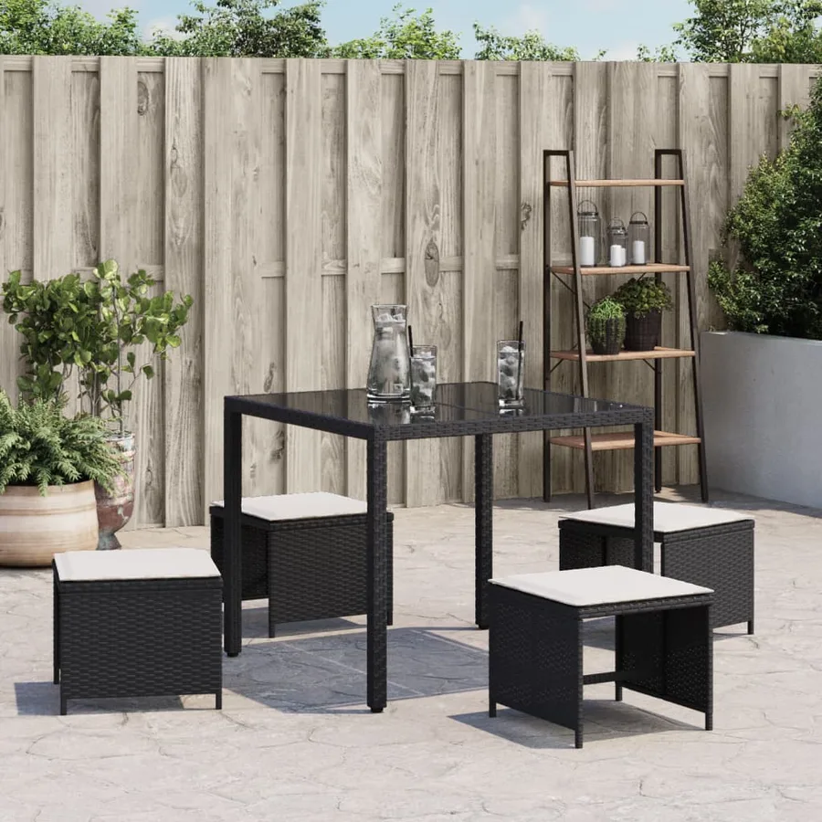 Tabourets de jardin et coussins lot de 4 noir 40x40x35 cm rotin - 4