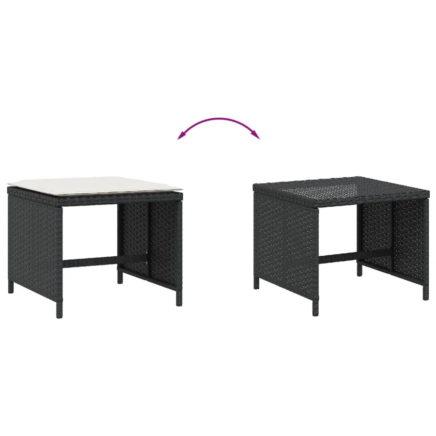 Tabourets de jardin et coussins lot de 4 noir 40x40x35 cm rotin - 7