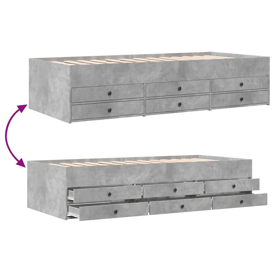 Lit de jour avec tiroirs sans matelas gris béton 75x190 cm - 7