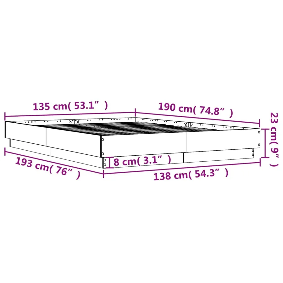 Cadre de lit sans matelas sonoma gris 135x190 cm - 9