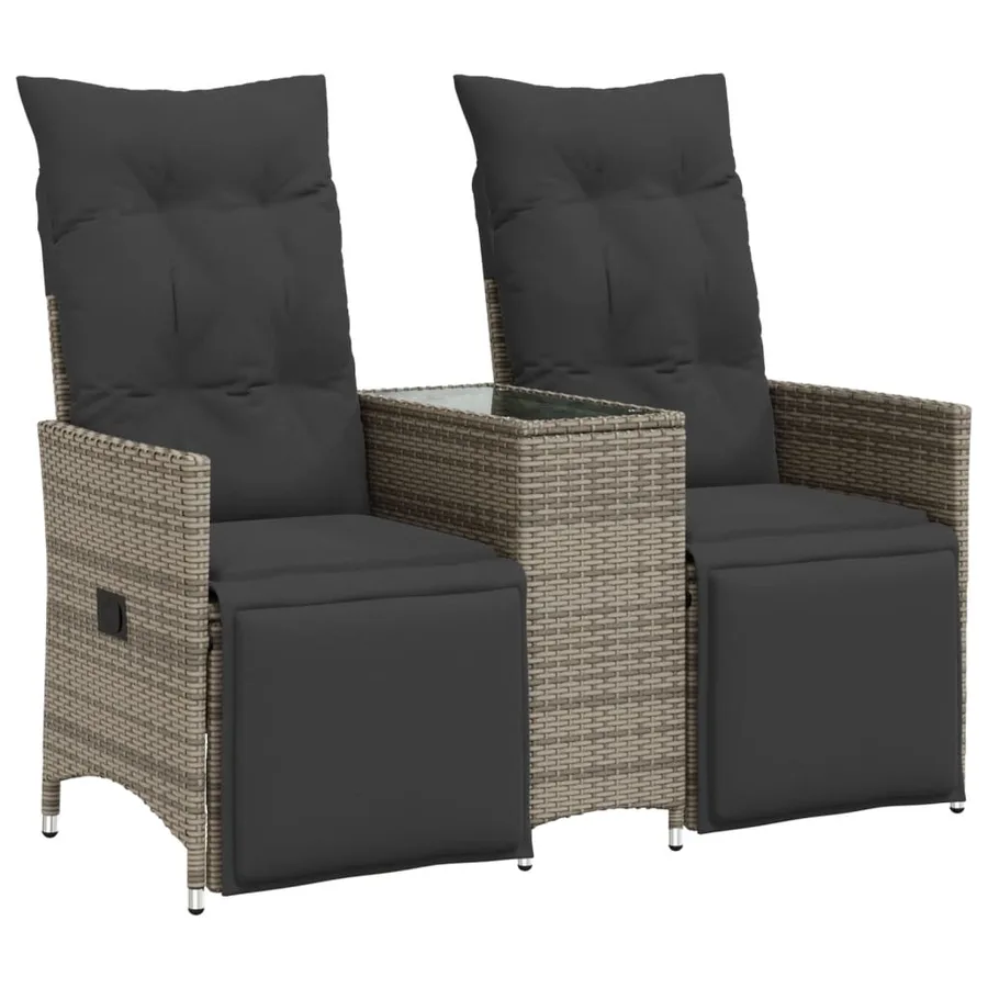 Canapé de jardin inclinable 2 places avec table gris poly rotin - 2