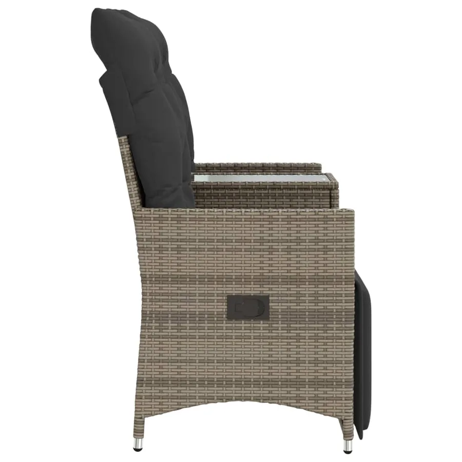 Canapé de jardin inclinable 2 places avec table gris poly rotin - 5