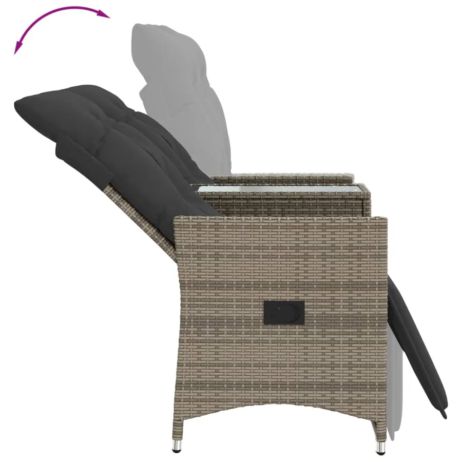 Canapé de jardin inclinable 2 places avec table gris poly rotin - 7