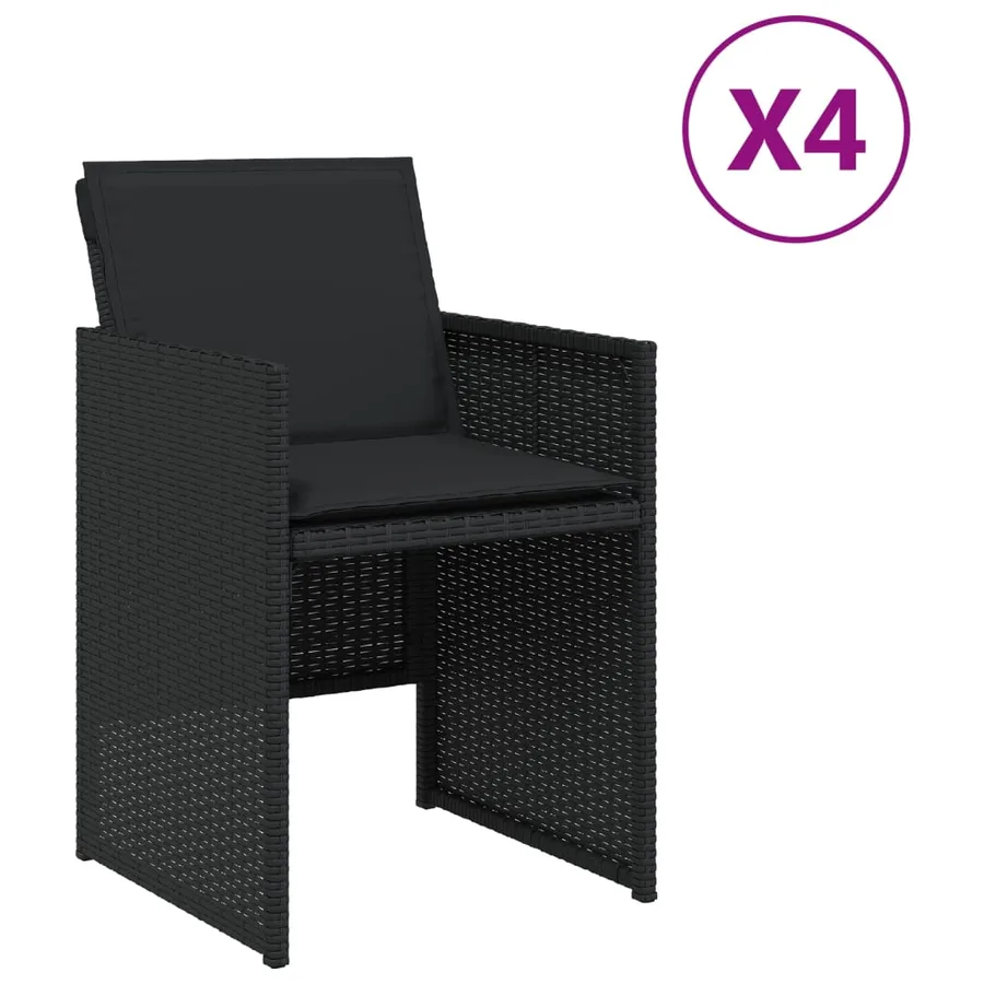 Chaises de jardin lot de 4 avec coussins noir résine tressée - 2