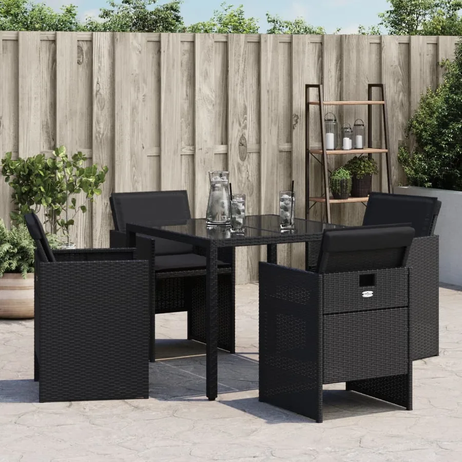 Chaises de jardin lot de 4 avec coussins noir résine tressée - 4