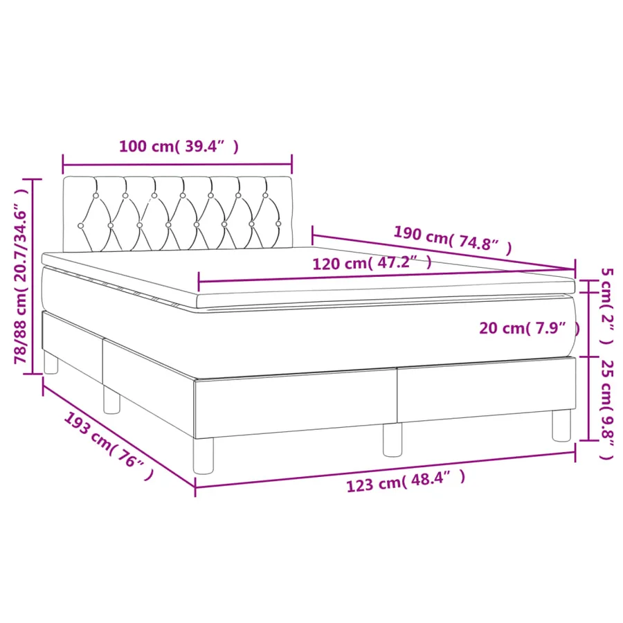 Sommier à lattes de lit matelas LED gris foncé 120x190 cm tissu - 11