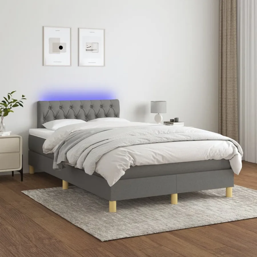 Sommier à lattes de lit matelas LED gris foncé 120x190 cm tissu - 4
