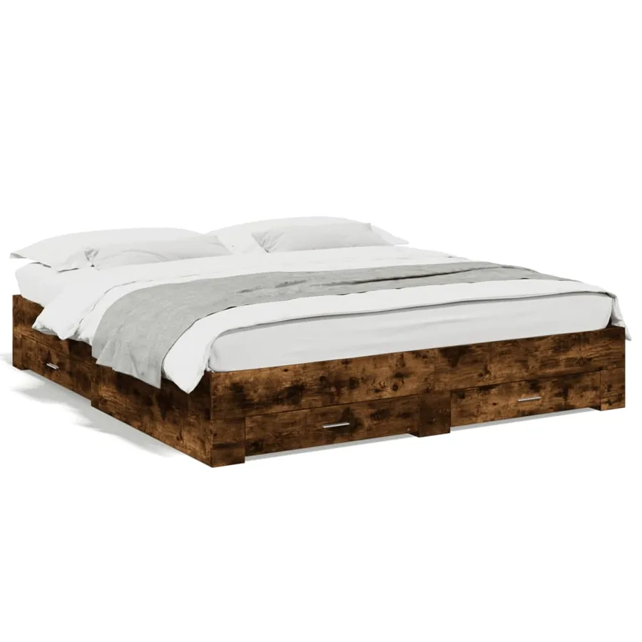 Cadre de lit avec tiroirs sans matelas chêne fumé 200x200 cm - 2