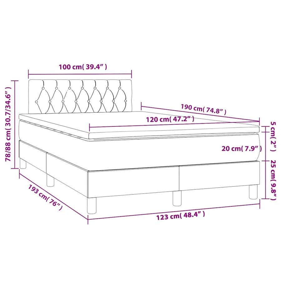 Sommier à lattes de lit matelas et LED noir 120x190 cm tissu - 11