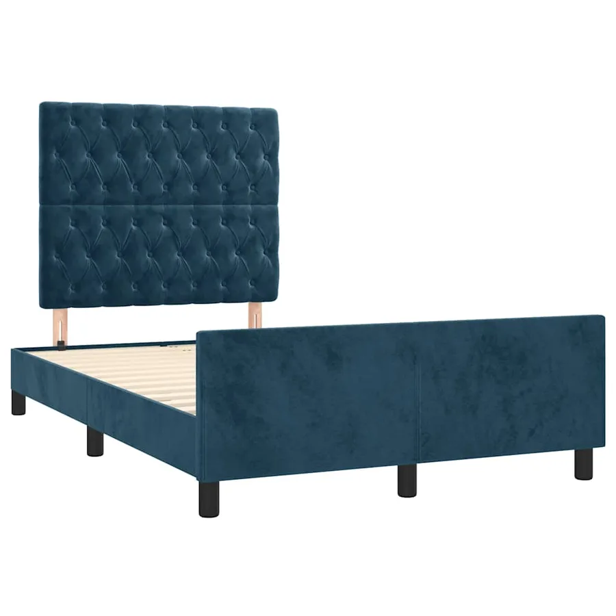 Cadre de lit sans matelas bleu foncé 120x190 cm velours - 3